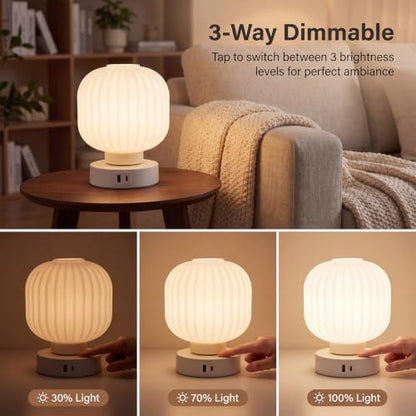 Elenhome Touch Bedside Table Lamp - Small Table Lamps,3 Way Dimmable with USB C+A Charging Ports - Bedroom Nightstand & Living Room Essential, 6W Bulb Included - color: White-USB1pack