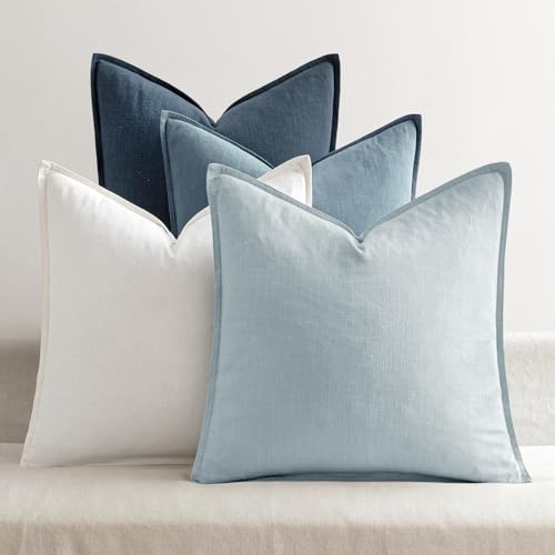 MIULEE Blue Boho Linen Decorative Pillow Covers 18x18 Inch Pack of 4 - color: Blue, size: 18" x 18" (Pack of 4)