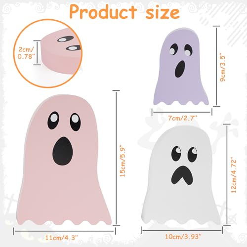 3 Pack Pink Halloween Ghost Decor, Wooden Tabletop Decorations for Home