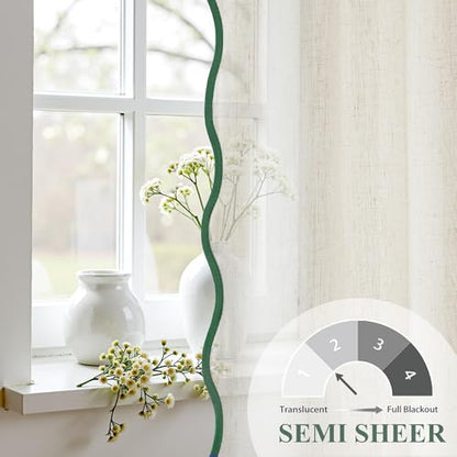 DriftAway Semi Sheer Scalloped Edge Linen Coastal Beach Window Curtains for Living Room Bedroom 2 Panels Rod Pocket Each Size 52 Inch by 84 Inch Loden Green - color: Linen Loden Green, size: 52"W x 84"L (Pack of 2)