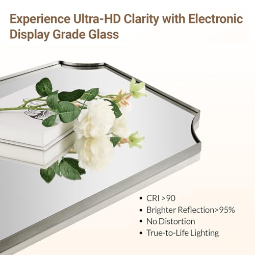 ANDY STAR Scalloped 32"x40" Brushed Nickel Wall Mounted Mirror - color: Brushed Nickel, size: 40"L x 32"W