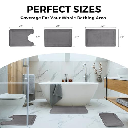 Memory Foam Bath Mat Grey Bathroom Rug Set of 2 Non-Slip Washable Bathmat - color: Grey, size: 17 in x 24 in and 20 in x 32 in