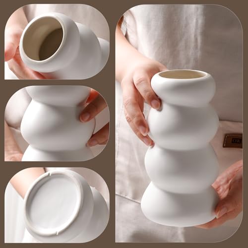 BosilunLife Ceramic Vase with Stacked Bubble Design - color: White