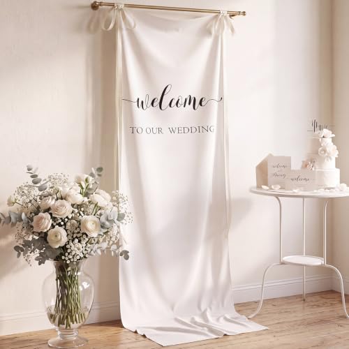 Tingjoo 27x78" Wedding Banner White,Beige Backdrop Bow Hanging - color: White,Beige, style: Wedding