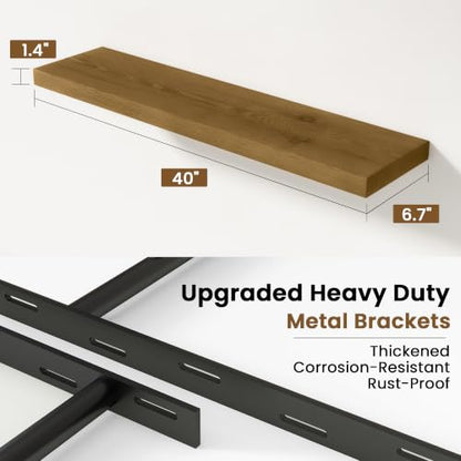 Solid Wood Floating Shelves for Wall 40 inch,Grey Wooden Shelf Set of 2 - color: Grey, size: 40inches-2P