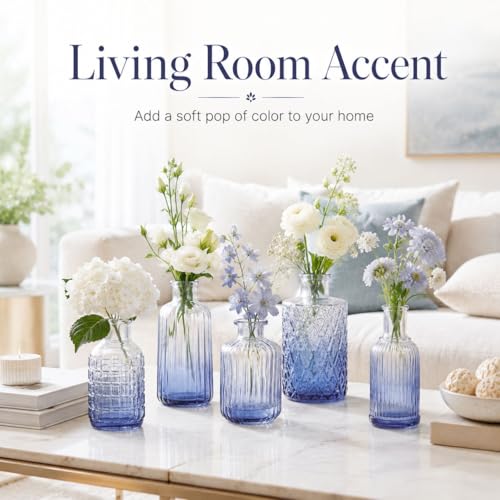 Petal Petite Small Blue Glass Bud Vase Set of 18 for Wedding Centerpieces - color: Blue