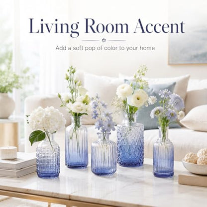 Petal Petite Small Blue Glass Bud Vase Set of 18 for Wedding Centerpieces - color: Blue