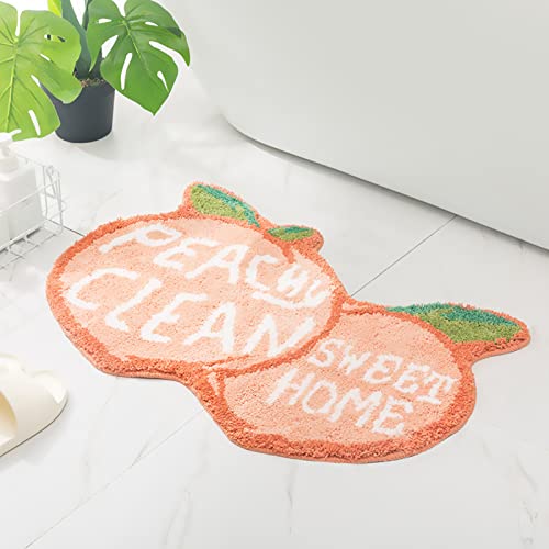 Ukeler Non Slip Bath Rug for Kids Coral Pink Peach Shape Bathroom Decor Absorbent Shaggy Bath Mat Non Skid Doormats for Kids Bedroom Washable Small Toilet Rug 31.5''x19.7'' - color: Peach