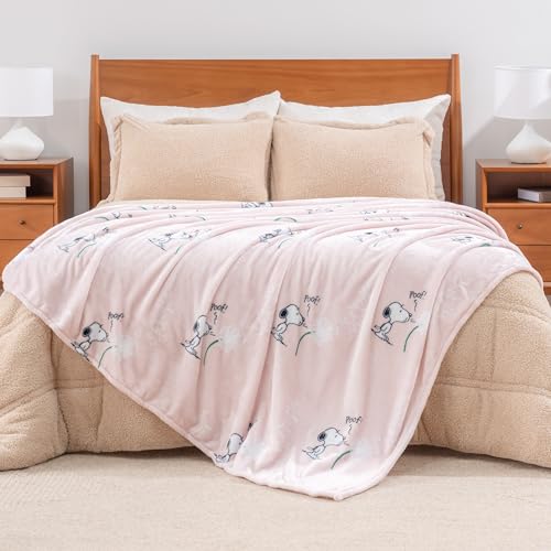 Berkshire Blanket Peanuts® VelvetLoft® Cute Character Snoopy Plush Blanket,Make a Wish Spring Pink,Full/Queen 90 in x 90 in (Official Peanuts® Product) - color: Make a Wish Spring Pink, size: Full/Queen (90 in x 90 in)