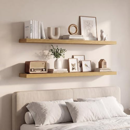 Vivelove Oak Floating Shelves 8 Inch Deep, 48 x 8 Inch, Set of 2 - color: Oak, size: 48"Wx8"Dx1.4"H