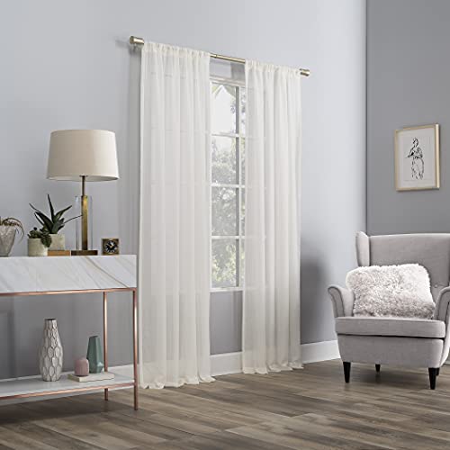 No. 918 Genevieve 2-Pack Linen Weave Sheer Semi-Sheer Rod Pocket Curtain Panel Pair, Cream, 50" W x 120" L (2 Panels) - color: Cream, size: 50"W x 120"L (Pack of 2)