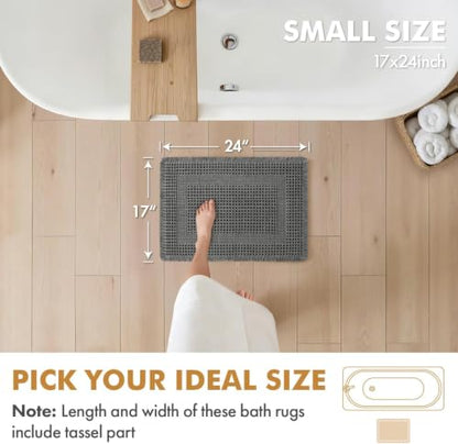 MIULEE Set of 2 Waffle Bathroom Rugs Dark Grey Boho Bath Mat 17x24 in - color: Dark Grey, size: 17''x24''