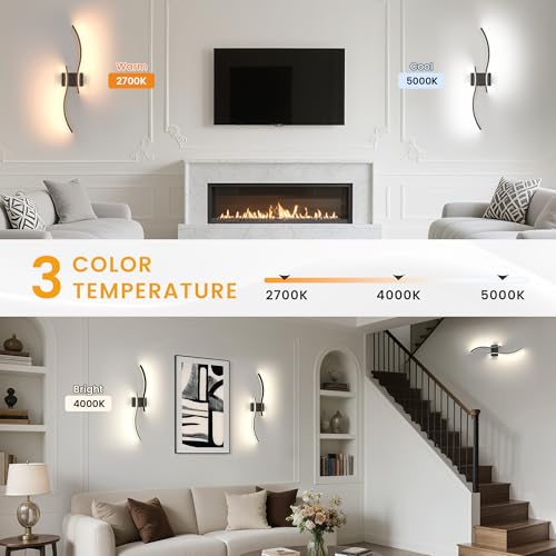 VOLISUN Battery Operated Wall Sconces Set of Two, 27.6 inch Wireless Wall Sconces, 3000K-6500K Dimmable Wall Lamps with Remote, Rechargeable Black Wall Lights for Living Room, Hallway, Bedroom - color: Black, size: 27.6 INCH