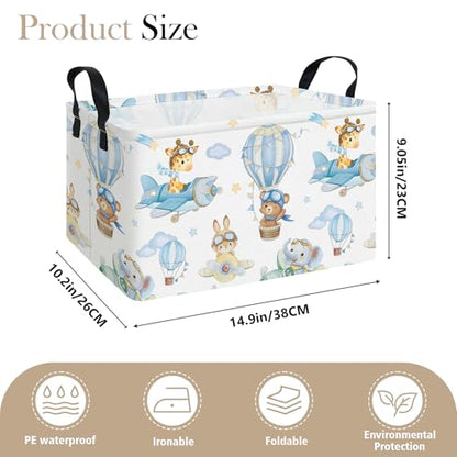 Rectangle Foldable Storage Basket Handles For Home, Airplane Animal - color: REC-Airplane Animal