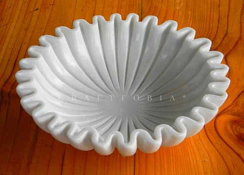 HandCrafted Marble Bowl/Antique Scallop Bowls/Fruit holder/Vintage Ring Dish gift/Marbles Decorative Bowls, Ruffle Flower Bowl/Marble Fluted dish, deco Jewelery (7 inches) - size: 7 inches