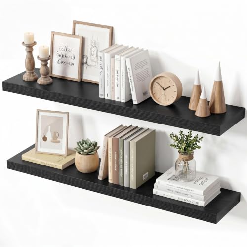 Vivelove Deep Floating Shelves Black, 30 x 8 Inch, Set of 2 - color: Black, size: 30"Wx8"Dx1.4"H