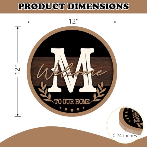 Monogram Letter M Front Door Sign, Welcome to Our Home Family Last - color: M
