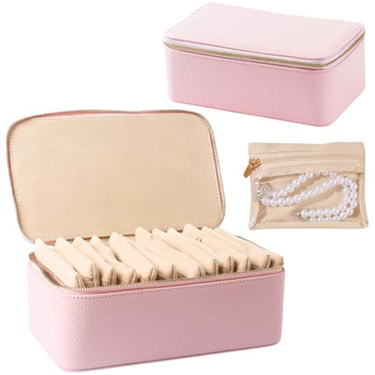 Travel Jewelry Case with 12 Velvet Zipped Pouches Bags, Hot Pink - color: Hot Pink - 12 Pouch