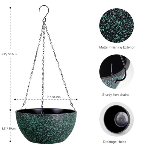 Meowell 8 inch Small Hanging Planters for Indoor Outdoor Plants, 2 Pack Hanging Flower Pots with Drainage Holes and Chain, Plastic Hanging Baskets for House Plants, Black with Green Speckles - color: Black With Green Speckles, size: 8inch 2pcs