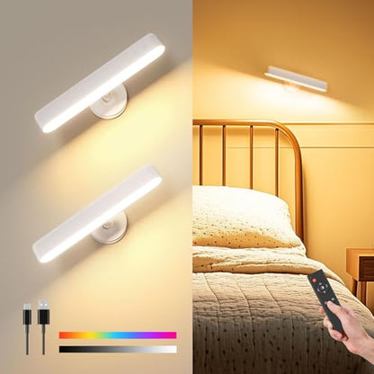 Rechargeable Battery Operated Wall Sconces 7500mAh, Wall Lights for Bedroom - color: White-2P