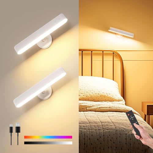 Rechargeable Battery Operated Wall Sconces 7500mAh, Wall Lights for Bedroom - color: White-2P