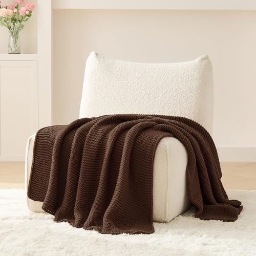 Dark Brown Throw Blanket, Garter Knit, 50" x 60", Chocolate Brown - color: Dark Brown, size: 50"x60"