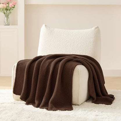 Dark Brown Throw Blanket, Garter Knit, 50" x 60", Chocolate Brown - color: Dark Brown, size: 50"x60"