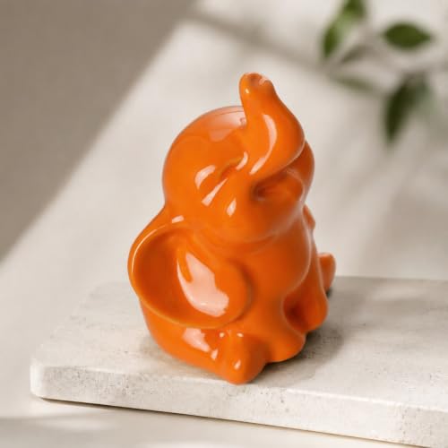 OwMell Tiny Smiling Elephant Statue Hand-Carved Healing Stone - Orange - color: Happy Orange