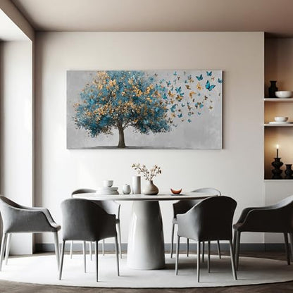 YISXINOAG Blue Gold Tree of Life Wall Art Butterfly Landscape Print 20"X40" - color: grey green, size: 40"L x 20"W