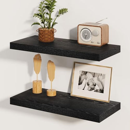Fun Memories Rustic Black Floating Shelves 24 Inch Long, 8 Inch Deep Floating Shelf, 24 x 8 Wall Shelves Set of 2, Deep Black Bathroom Shelves, 24 Long Floating Bookshelf Wall Mounted - color: Black, size: 24"W x 8"D