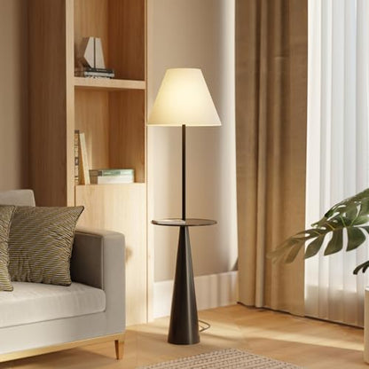 Novogratz x Globe 57" Floor Lamp, Matte Black, Fabric Shade, Built-in-Tray - color: Matte Black (57")