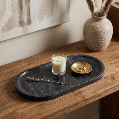 YKAJO Wave Grey Oval Marble Tray, 11.8x5.9 Vanity Perfume Organizer Dish - color: Wave Grey, size: 11.8" x 5.9" x 0.6"