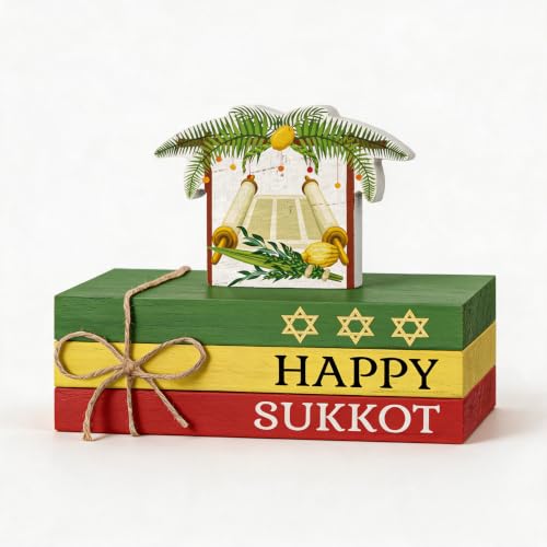 Smile Sukkot Wooden Block Decor, Happy Sukkot Star of David and Sukkah Shelf Tiered Tray Tabletop Signs for Jewish Holiday Decor - style: Sukkot
