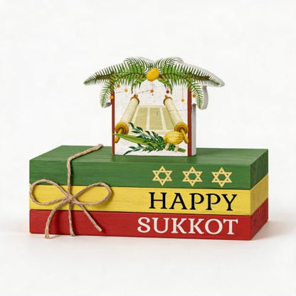 Smile Sukkot Wooden Block Decor, Happy Sukkot Star of David and Sukkah Shelf Tiered Tray Tabletop Signs for Jewish Holiday Decor - style: Sukkot