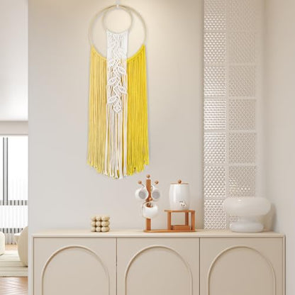LB Yellow Macrame Wall Hanging for Bedroom Headboard,10X30 Inch - color: Yellow Beige