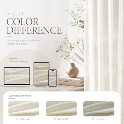 Jowels 천연 리넨 카페 커튼 길이 121.9cm(48인치) 주방 RV용 패널 2개 - color: 천연, size: 50"W x 48"L (Pack of 2)