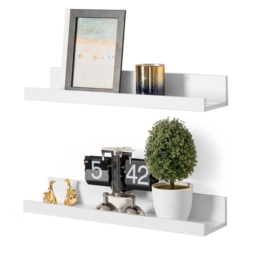 Muzilife 16" Wood Floating Shelves Wall Shelf with Lip, 2Pcs, White - color: White, size: 16"