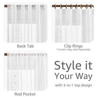 jinchan Floral Linen Curtains, Back Tab 54x96 Inch, 2 Panels White - color: S | Off White, size: 54"W x 96"L (Pack of 2)