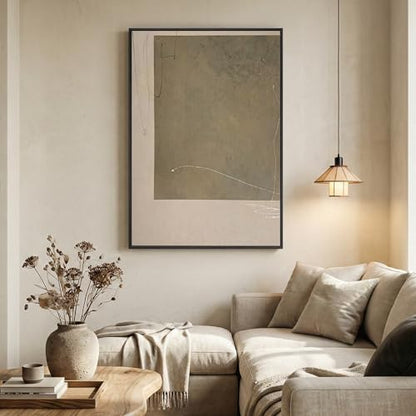 Framed Neutral Beige Taupe Abstract Wall Art, 1 Piece 24x36 In - color: Black and Taupe