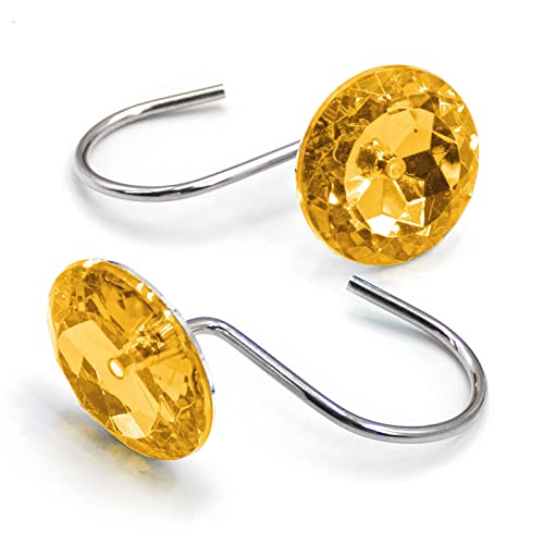 Crystal Diamond Round Shower Curtain Hooks Rings for Bathroom,Gold,12PCS - color: Gold