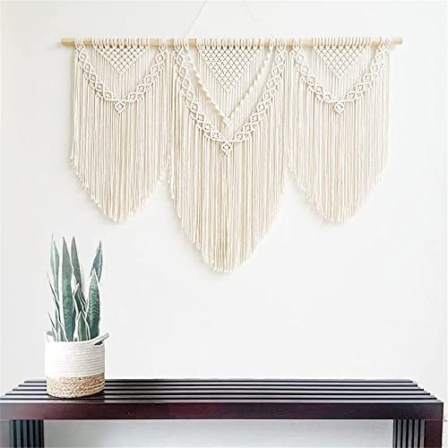 guzhiou Large Macrame Wall Hanging, Boho Woven Tapestry Decor Art, 43"x32" - color: Beige-Triangle