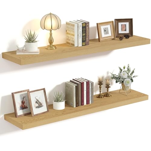 Vivelove 36" Floating Shelves 10 inch Deep, Set of 2, Oak - color: Oak, size: 35.4”wx10.2”dx1.5”h