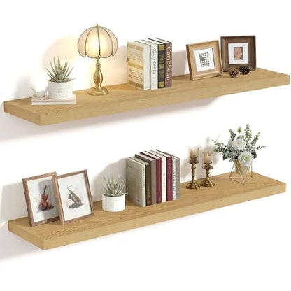 Vivelove 36" Floating Shelves 10 inch Deep, Set of 2, Oak - color: Oak, size: 35.4”wx10.2”dx1.5”h