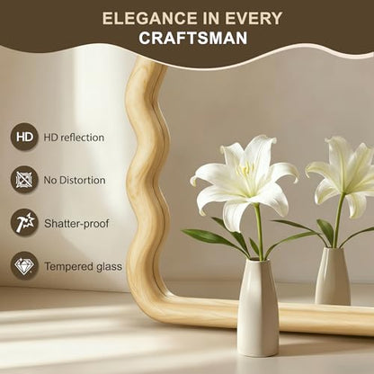 Full Length Mirror, 60”x25” Wavy Wood Floor Mirror for Wall - size: 60"L x 25"W