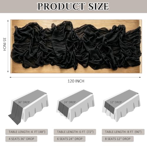 Cheesecloth Table Runner, 10 Ft, Boho Rustic, Black, 1 Pcs - color: Black