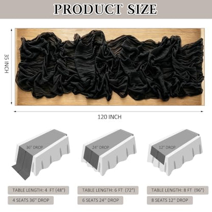 Cheesecloth Table Runner, 10 Ft, Boho Rustic, Black, 1 Pcs - color: Black