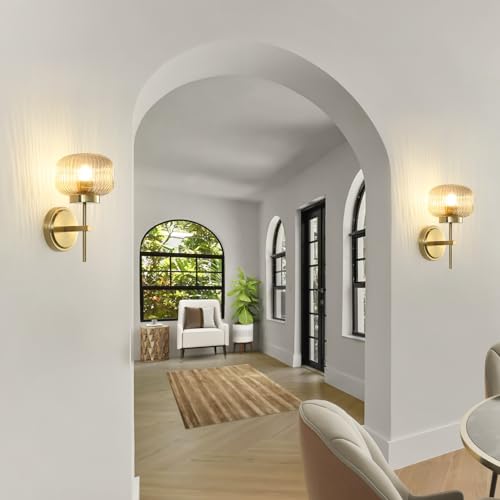 Battery Operated Wall Sconces Set of 2, Rechargeable No Hardwired Wall Light with Remote, 3 Color Dimmable for Bedroom Apartment Hallway - color: Gold