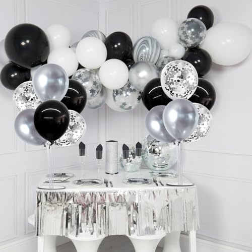 TONIFUL 4 Set Black and Silver Balloon Stand Balloon Centerpiece for Table - color: Black Silver