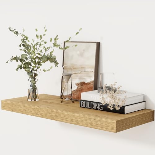 Floating Shelves 30 Inch Long, 12 Inch Deep Floating Shelf for Books, Rustic Wood 30 x 12 Storage Shelves for Wall Storage & Display, Thicked Wall Shelf for Kitchen, Living Room, Oak Color, 1 Pack - color: Oak, size: 30"W x 12"D, 1 Pack