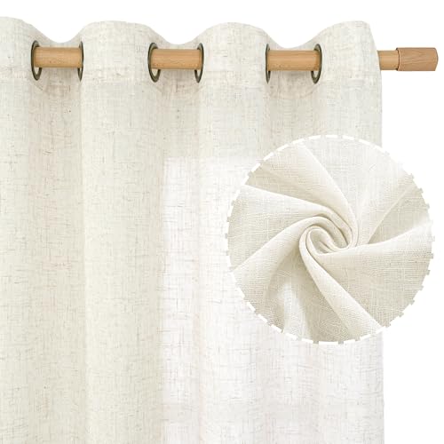 LAMIT Cream Linen Sheer Curtains 36 Inch Length for Windows 2 Panels - color: Cream, size: 34"W x 36"L (Pack of 2)
